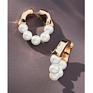 NEW~ Anthropologie Pearl Beaded Click-hoop Earrings